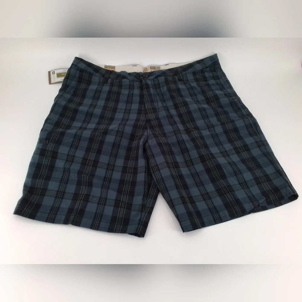 Nwt DOCKERS Washed Khaki Men's Y2K Plaid BLUE Shorts - SZ 42